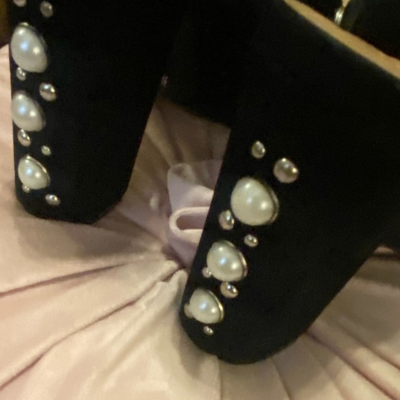 🎀 SCHUTZ Black heels Mules Pearls size 8 shoes - Picture 8 of 10